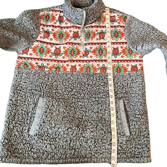 Southwest Turtle Fleece Quarter Zip Sweatshirt XL Gray Green Warm Cozy Pockets - Picture 4 of 6